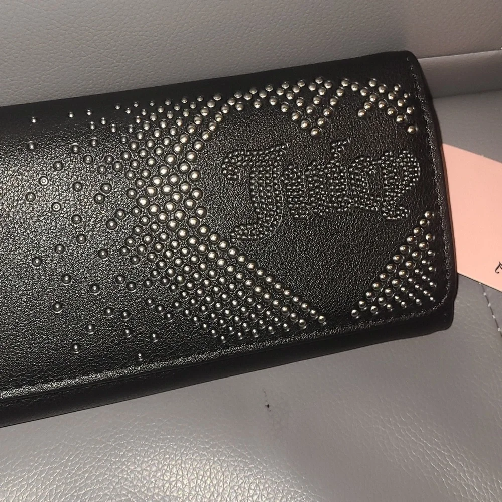 NWT Juicy Couture Black Wallet with Heart Design and silver studs